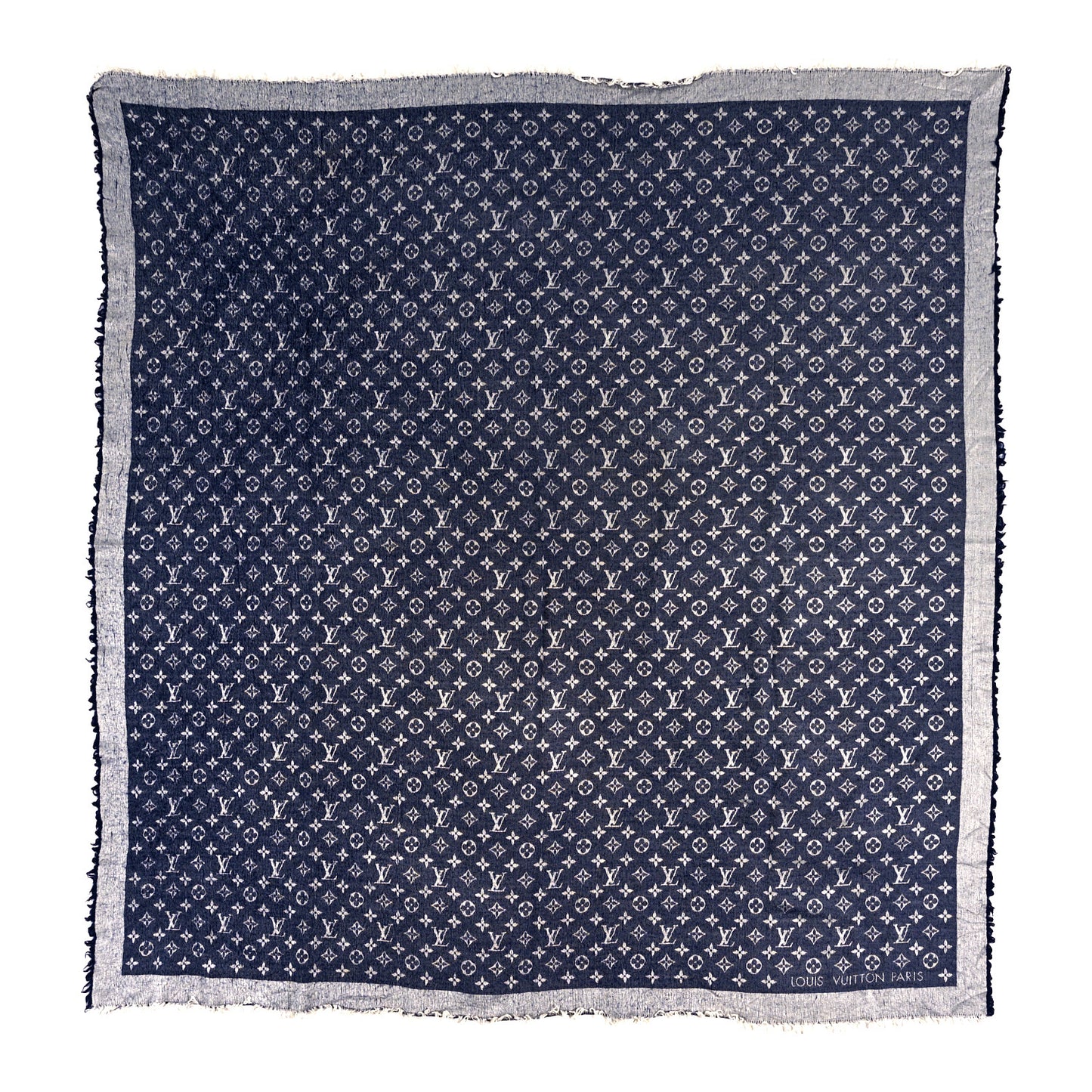 Silk Wool Monogram Denim Shawl Blue