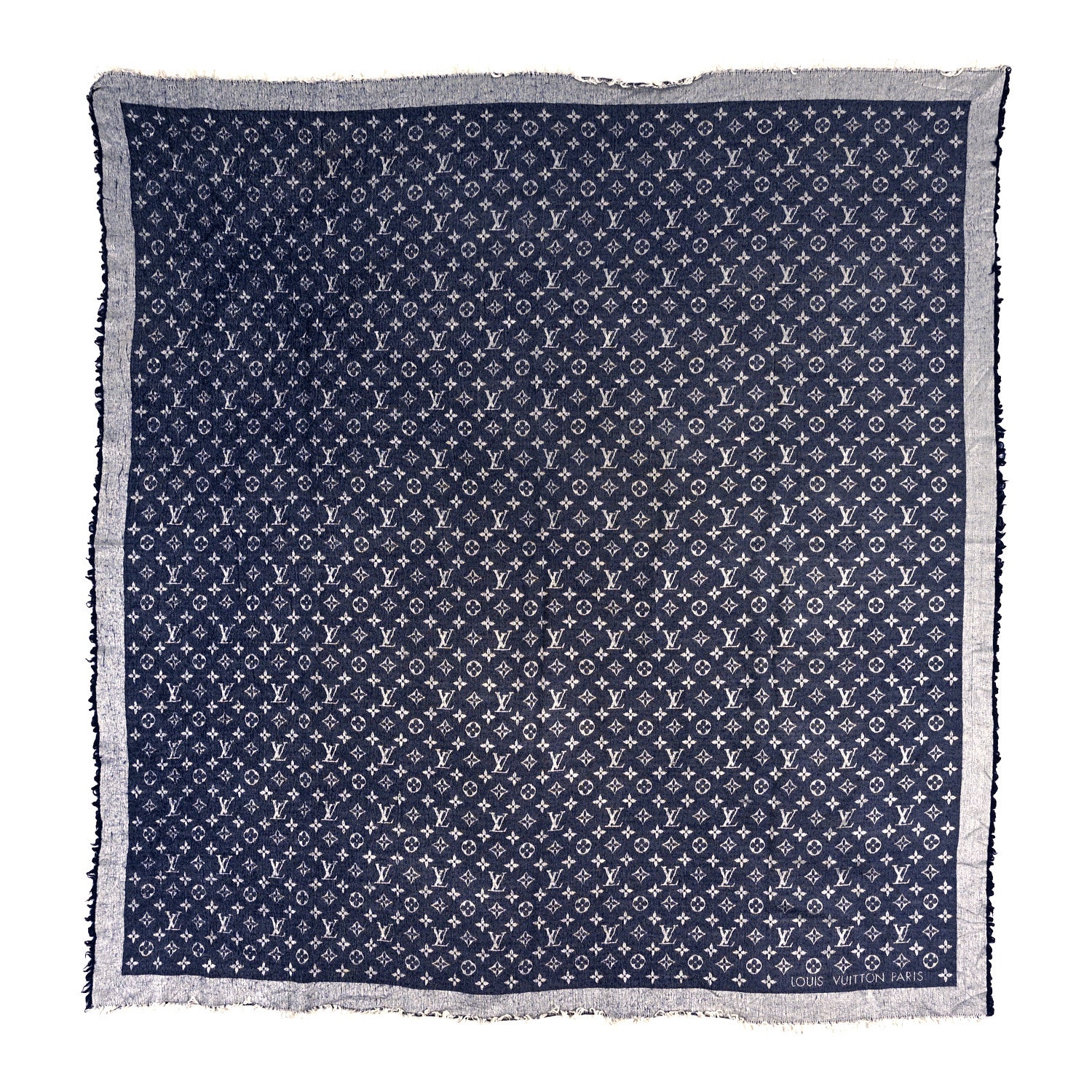 Louis Vuitton Silk Wool Monogram Denim Shawl Blue 1 of 3