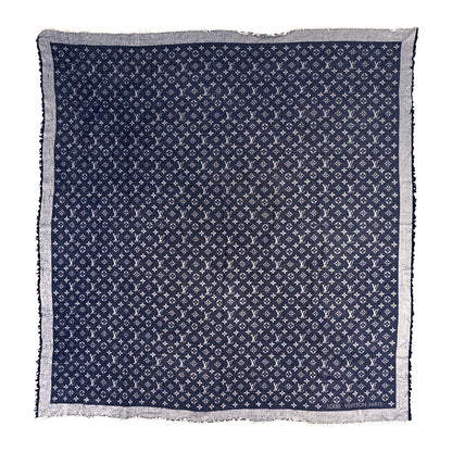 Louis Vuitton Silk Wool Monogram Denim Shawl Blue 1 of 3