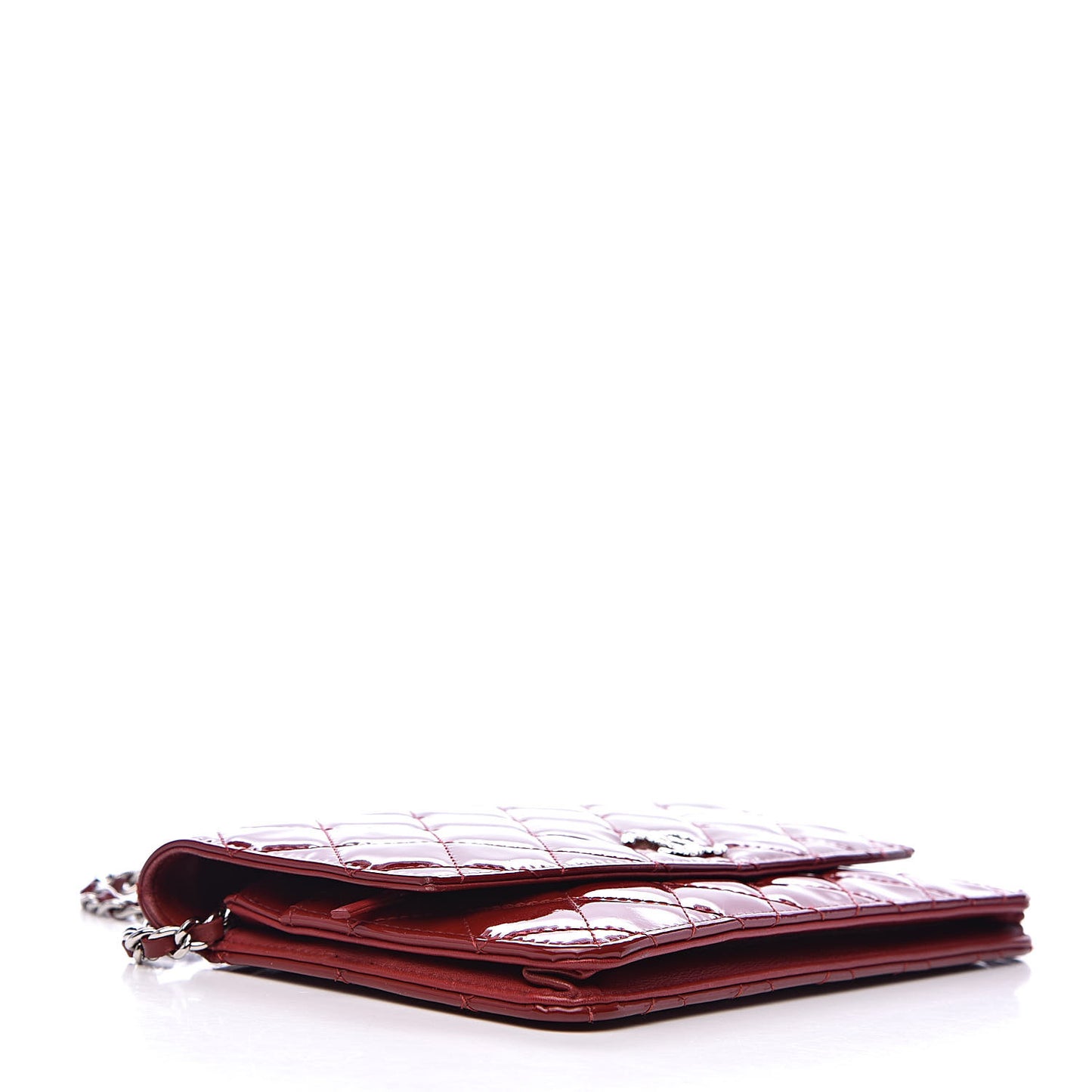 Patent Quilted Brilliant Wallet On Chain WOC Red