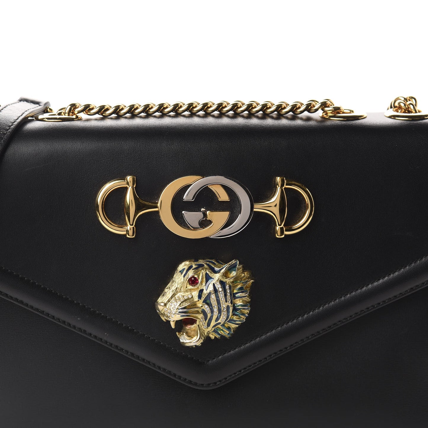 Vitello Palmellato Lux Crystal Medium Rajah Shoulder Bag Black