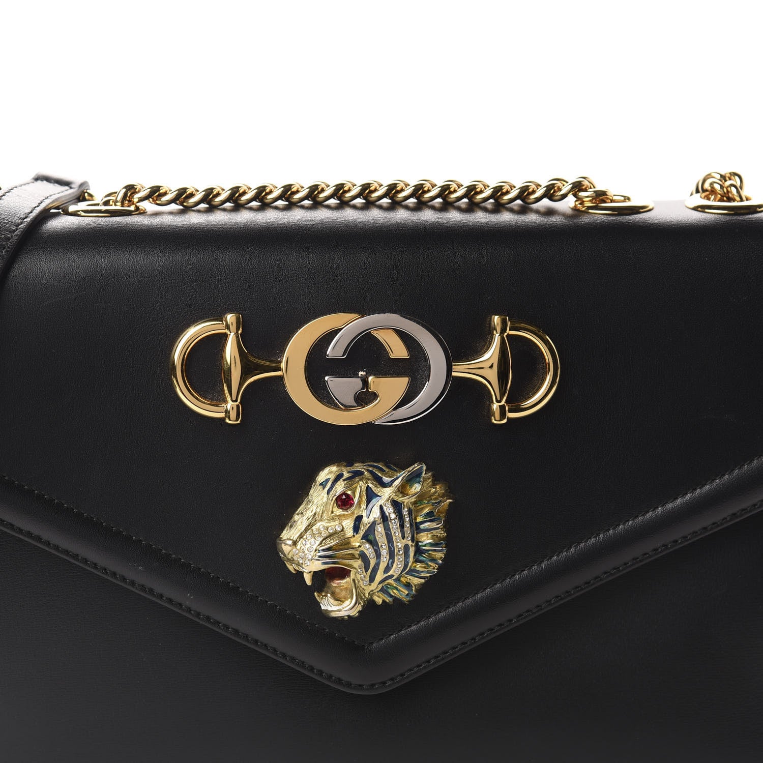 Gucci Vitello Palmellato Lux Crystal Medium Rajah Shoulder Bag Black 12 of 12