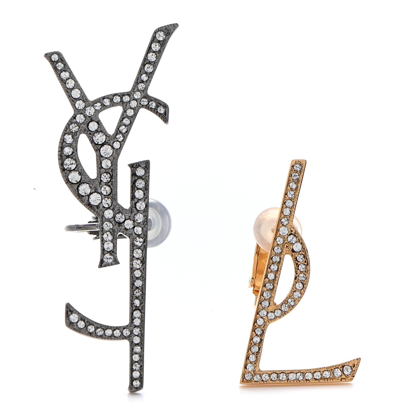 Metal Brass Crystal Deconstructed Opyum Clip On Earrings Ruthenium Gold