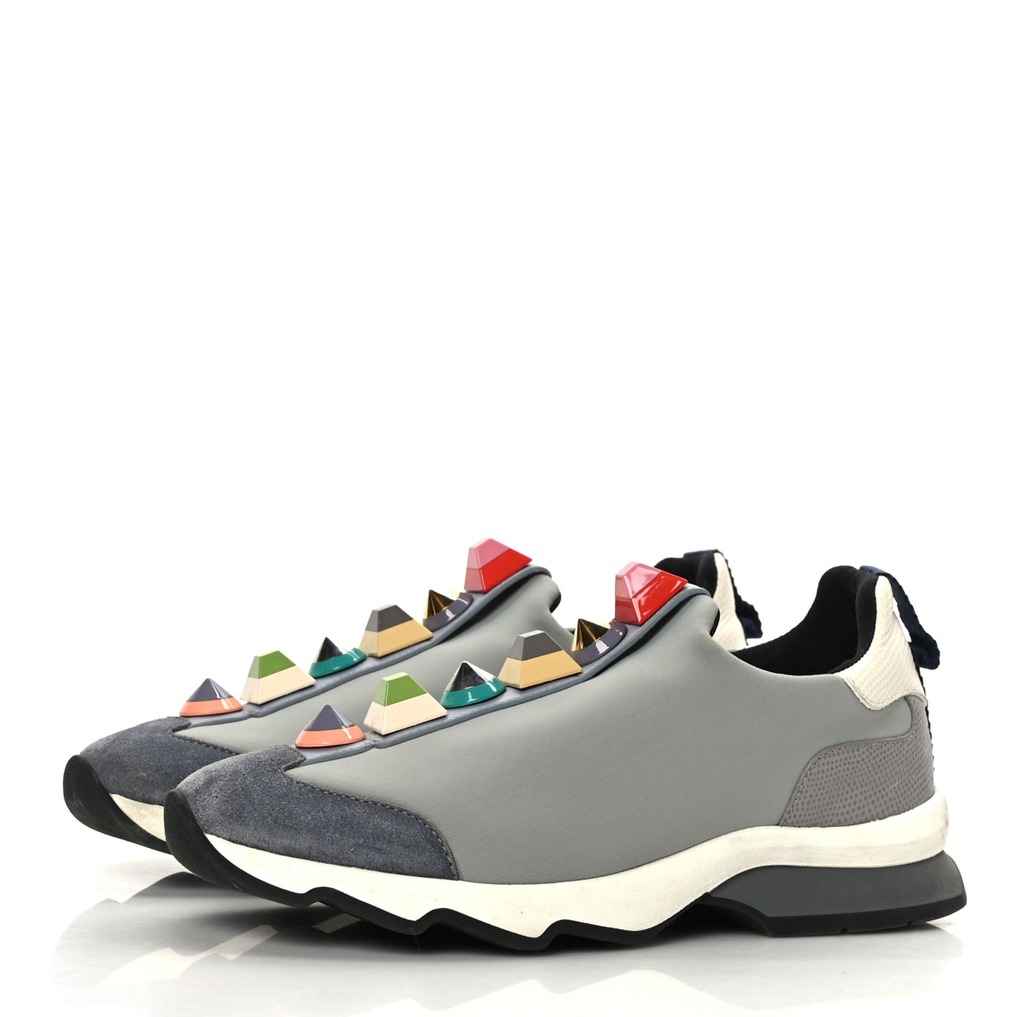 Neoprene Calfskin Rainbow Studded Sneakers 35.5 Gray