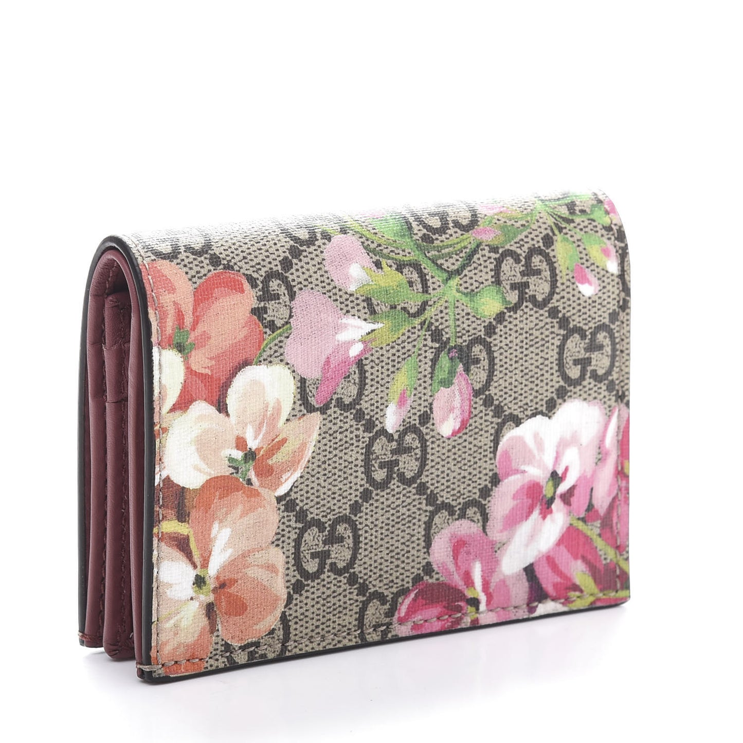 GG Supreme Monogram Blooms Card Case Wallet Beige Multicolor Dry Rose