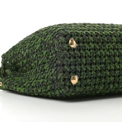 Fendi Fabric Jacquard FF 1974 Woven Knotted Medium Peekaboo Iconic Satchel Verde Black 10 of 11