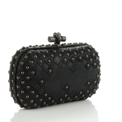 Bottega Veneta Waxy Nappa Intrecciato Knot Studded Clutch Nero 3 of 7