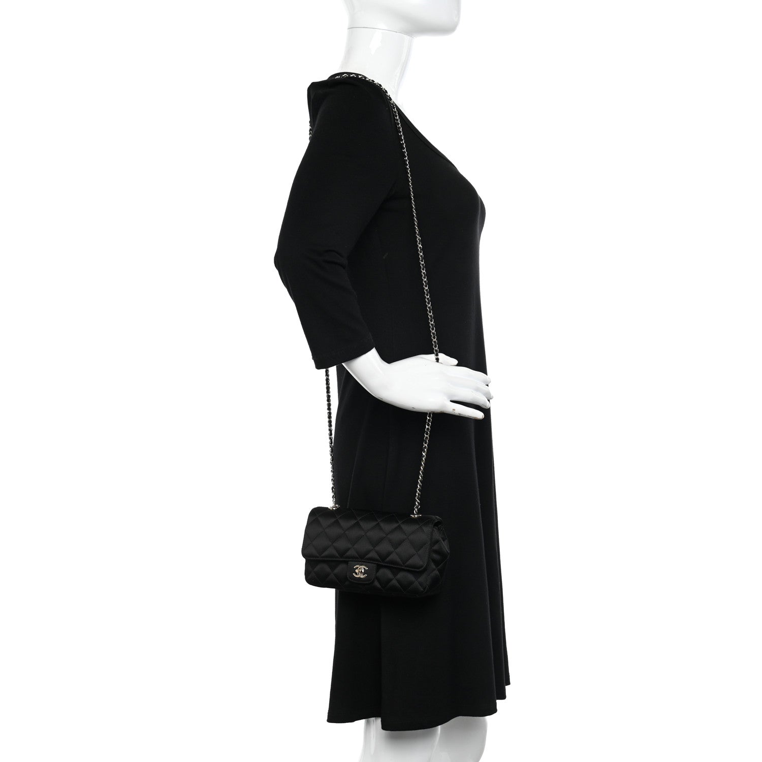 Chanel Satin Quilted Mini Rectangular Flap Black 2 of 11