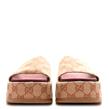 Gucci Canvas GG Monogram Angelina Platform Slide Sandals 36 Beige Ruggine 3 of 10