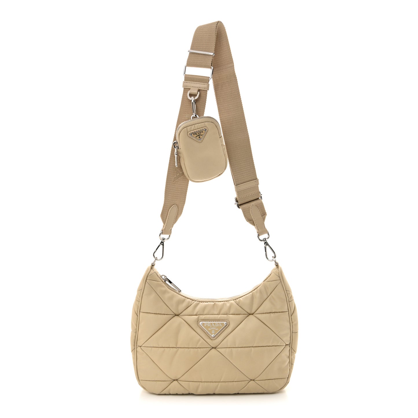 Re-Nylon Triangle Quilted Padded Patchwork System Shoulder Bag Deserto