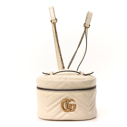 Gucci Calfskin Matelasse Mini GG Marmont Round Backpack White 1 of 10
