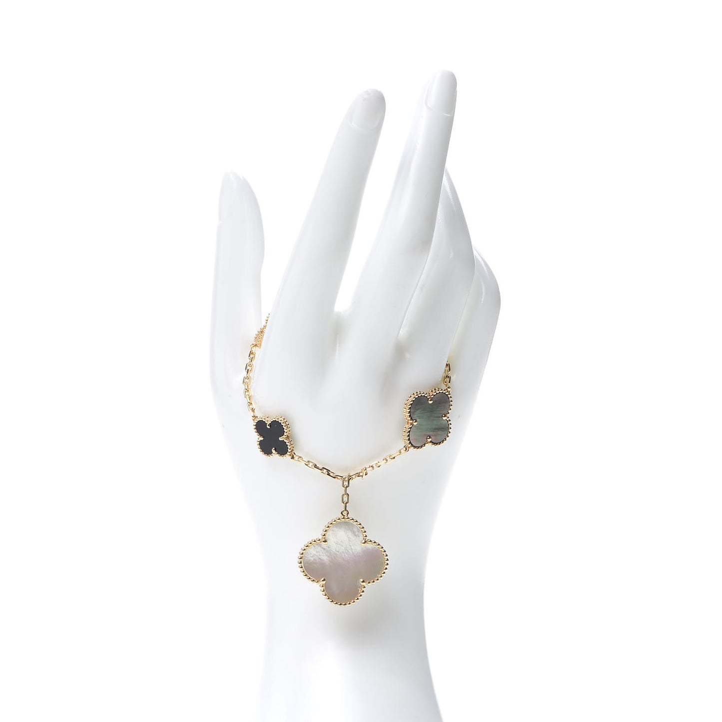 18K Yellow Gold Grey Mother of Pearl Black Onyx 5 Motifs Magic Alhambra Bracelet