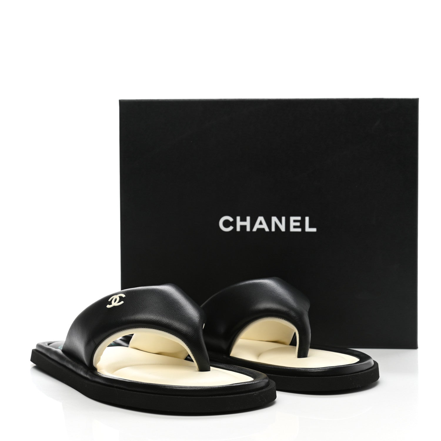 Chanel Lambskin Padded Pool Thong Sandals 40 Black 11 of 11