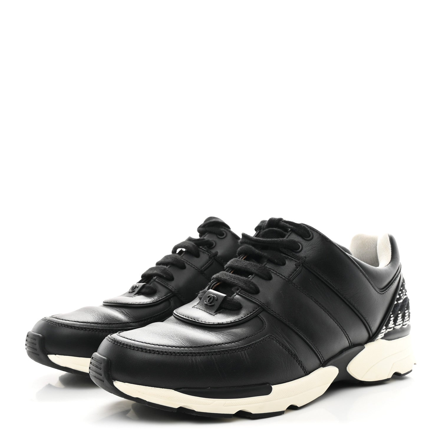 Chanel Calfskin Tweed CC Sneakers 41 Black White 4 of 11