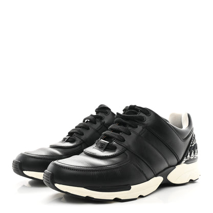 Chanel Calfskin Tweed CC Sneakers 41 Black White 4 of 11