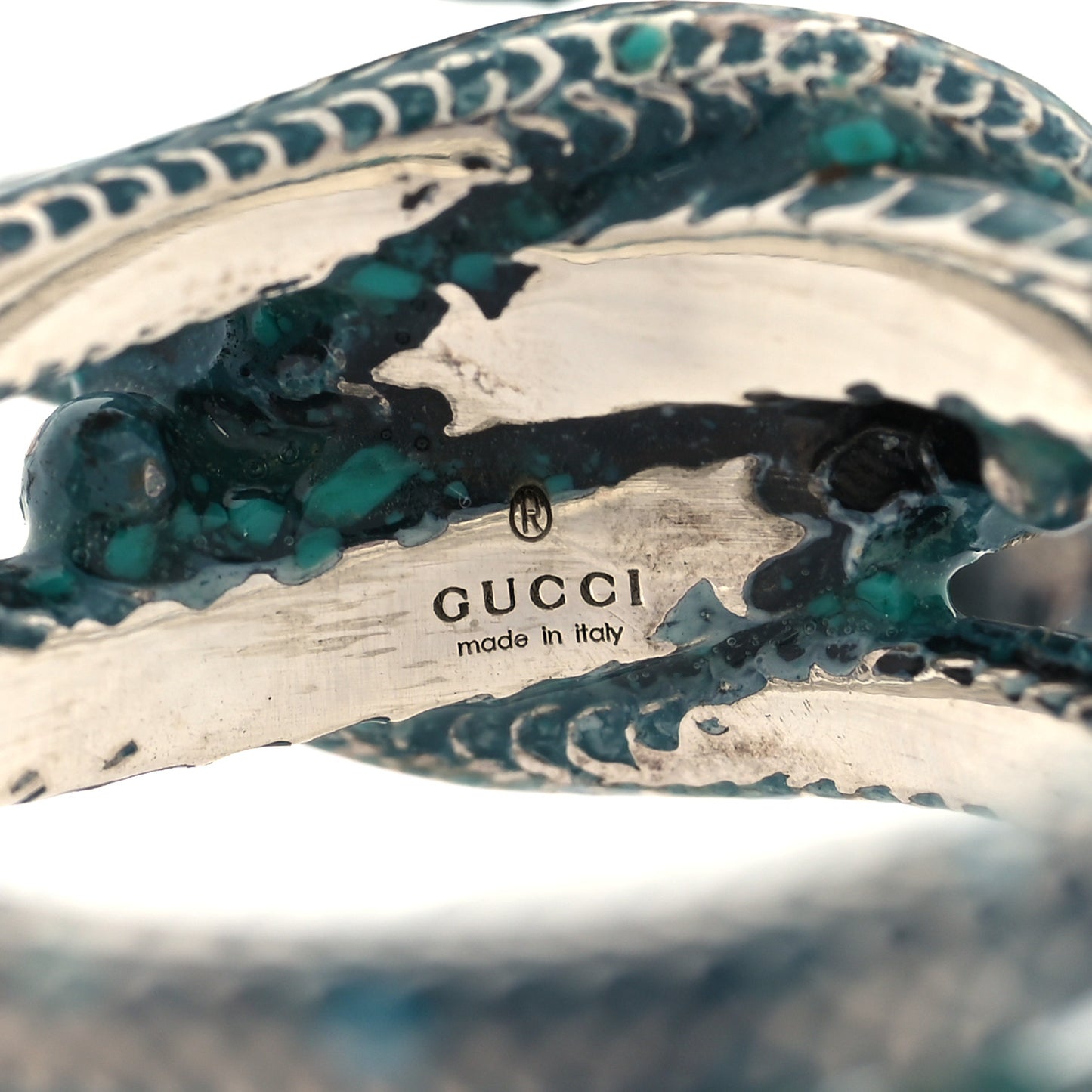 Sterling Silver Enamel Gucci Garden Double Snake Ring Blue 53 6.5
