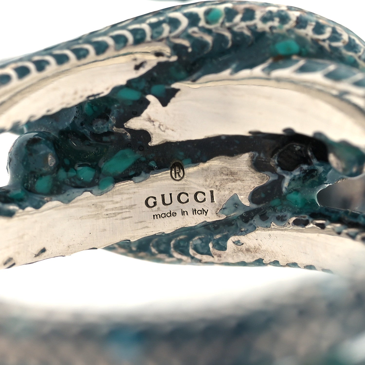 Gucci Sterling Silver Enamel Gucci Garden Double Snake Ring Blue 53 6.5 5 of 8