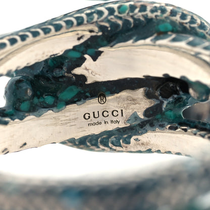 Gucci Sterling Silver Enamel Gucci Garden Double Snake Ring Blue 53 6.5 5 of 8
