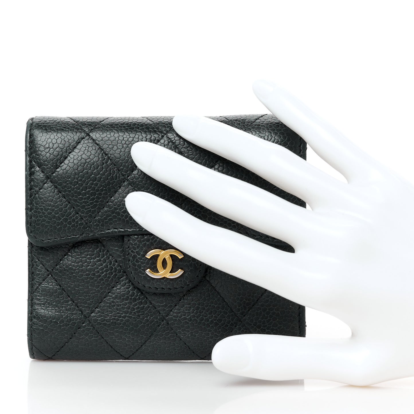 Caviar Quilted Compact Flap Wallet Black