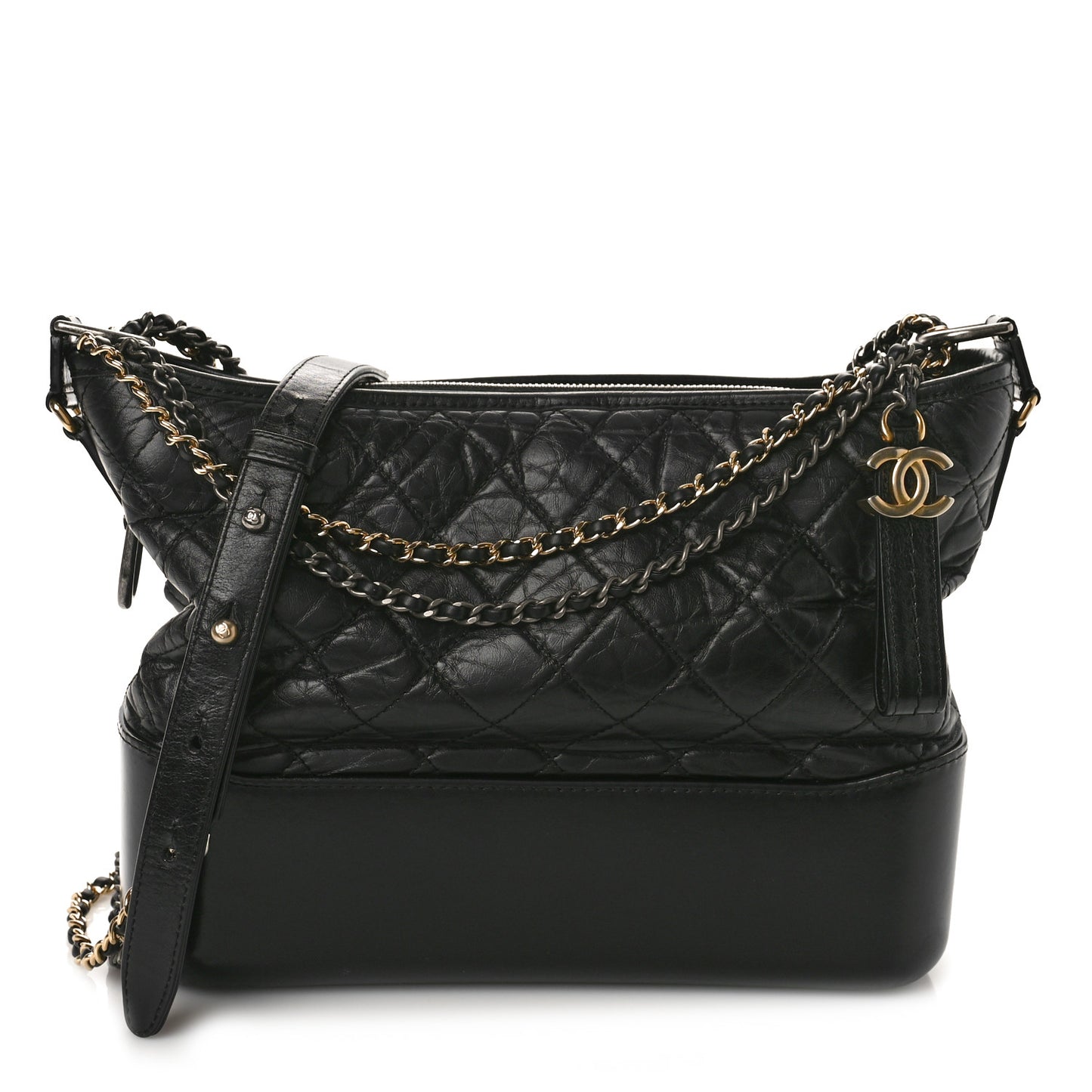Aged Calfskin Quilted Medium Gabrielle Hobo Black