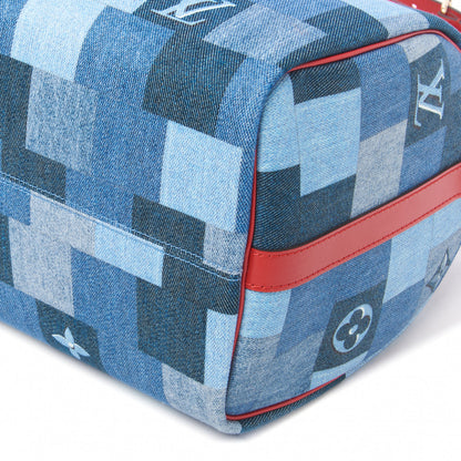 Louis Vuitton Denim Damier Monogram Patchwork Speedy Bandouliere 30 Blue Rouge 5 of 9