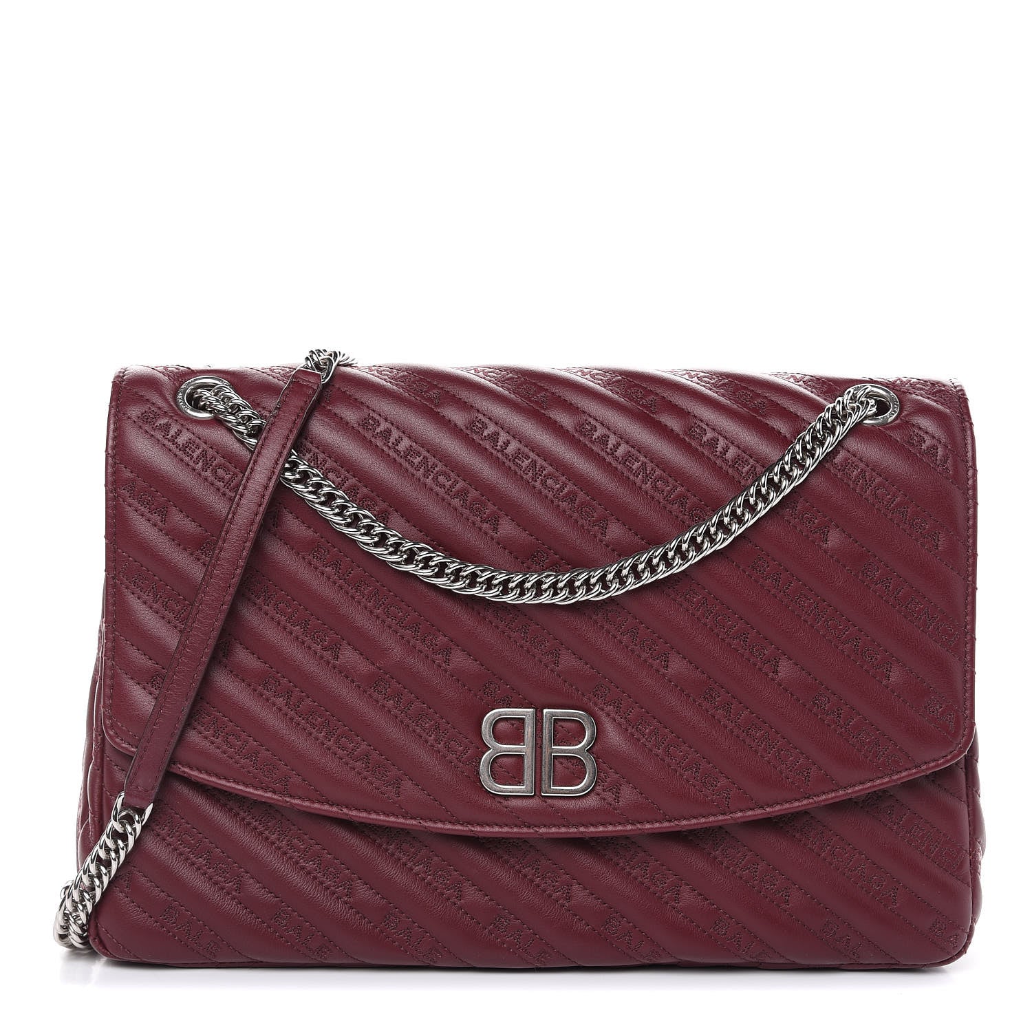 Balenciaga Calfskin Logo Matelasse Large BB Flap Chain Shoulder Bag Burgundy 1 of 12