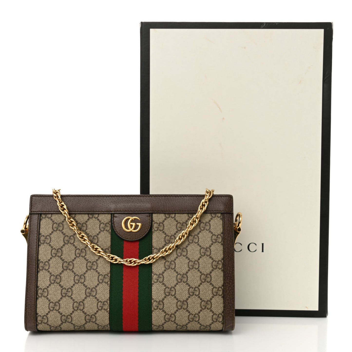 GG Supreme Monogram Web Small Ophidia Chain Shoulder Bag Brown