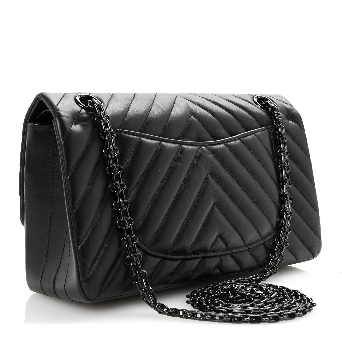 Aged Calfskin Chevron Quilted 2.55 Reissue 225 Flap So Black