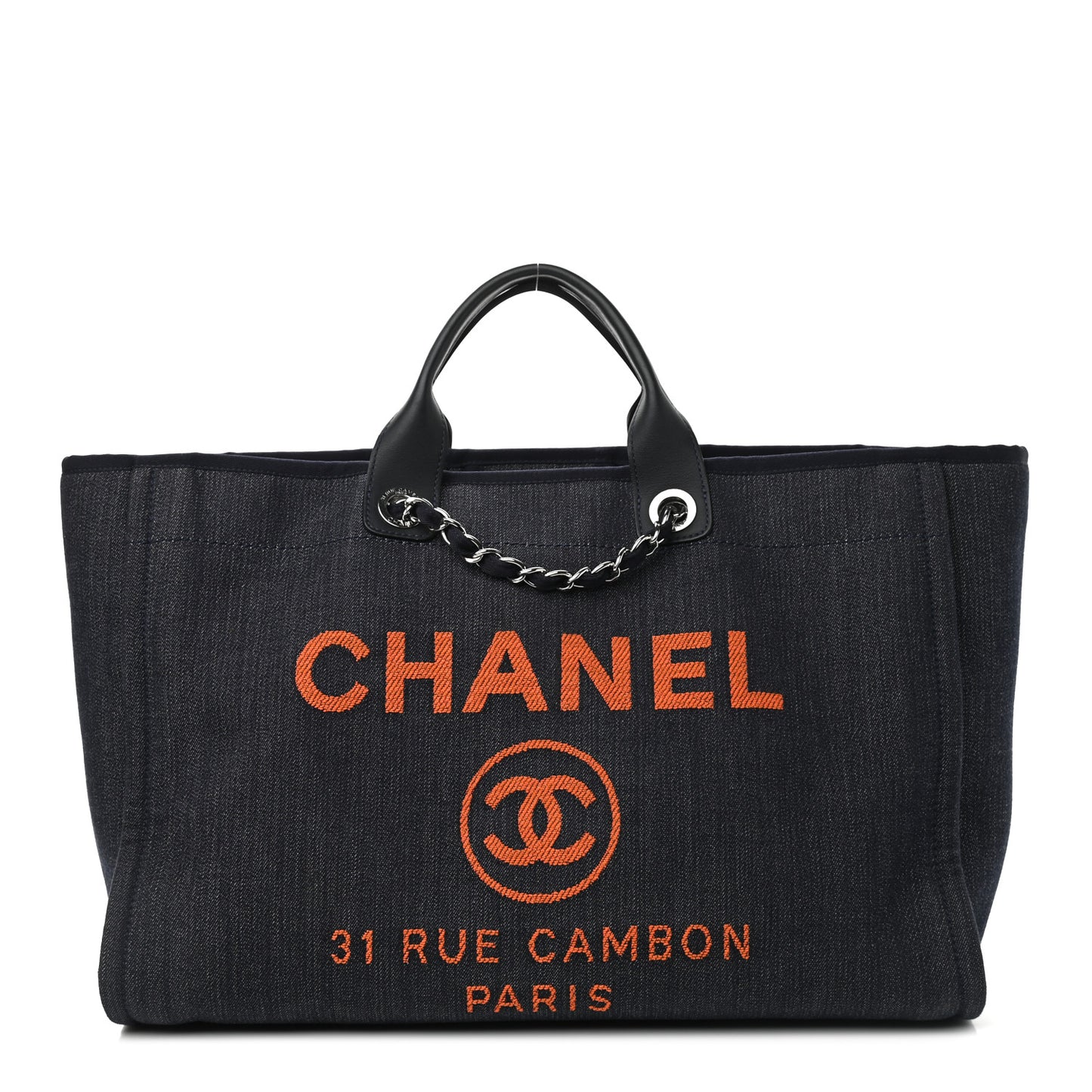 Denim Large Deauville Tote Blue Orange