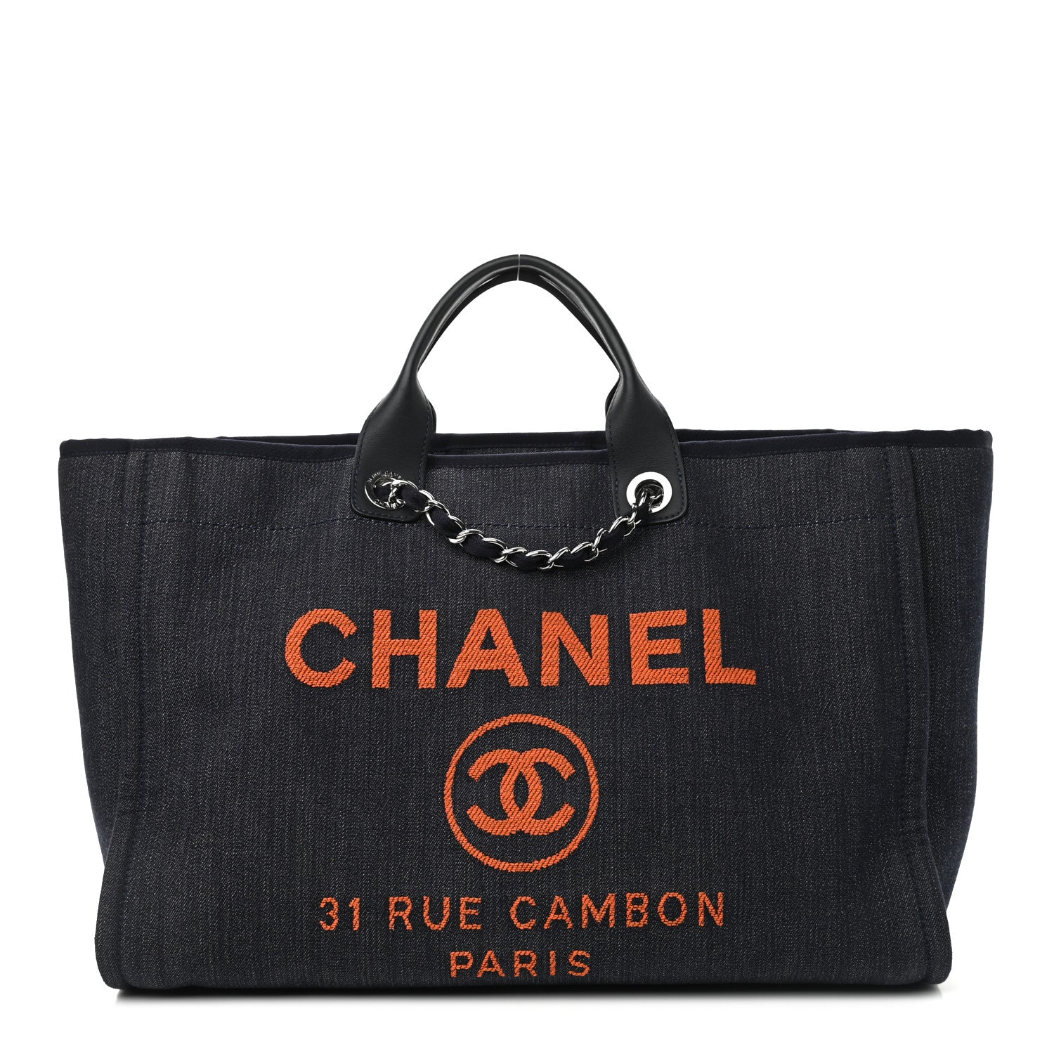 Chanel Denim Large Deauville Tote Blue Orange 1 of 11