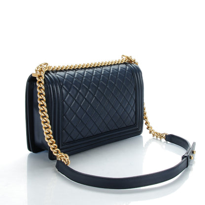 Chanel Lambskin Quilted New Medium Boy Flap Dark Navy Blue 3 of 8