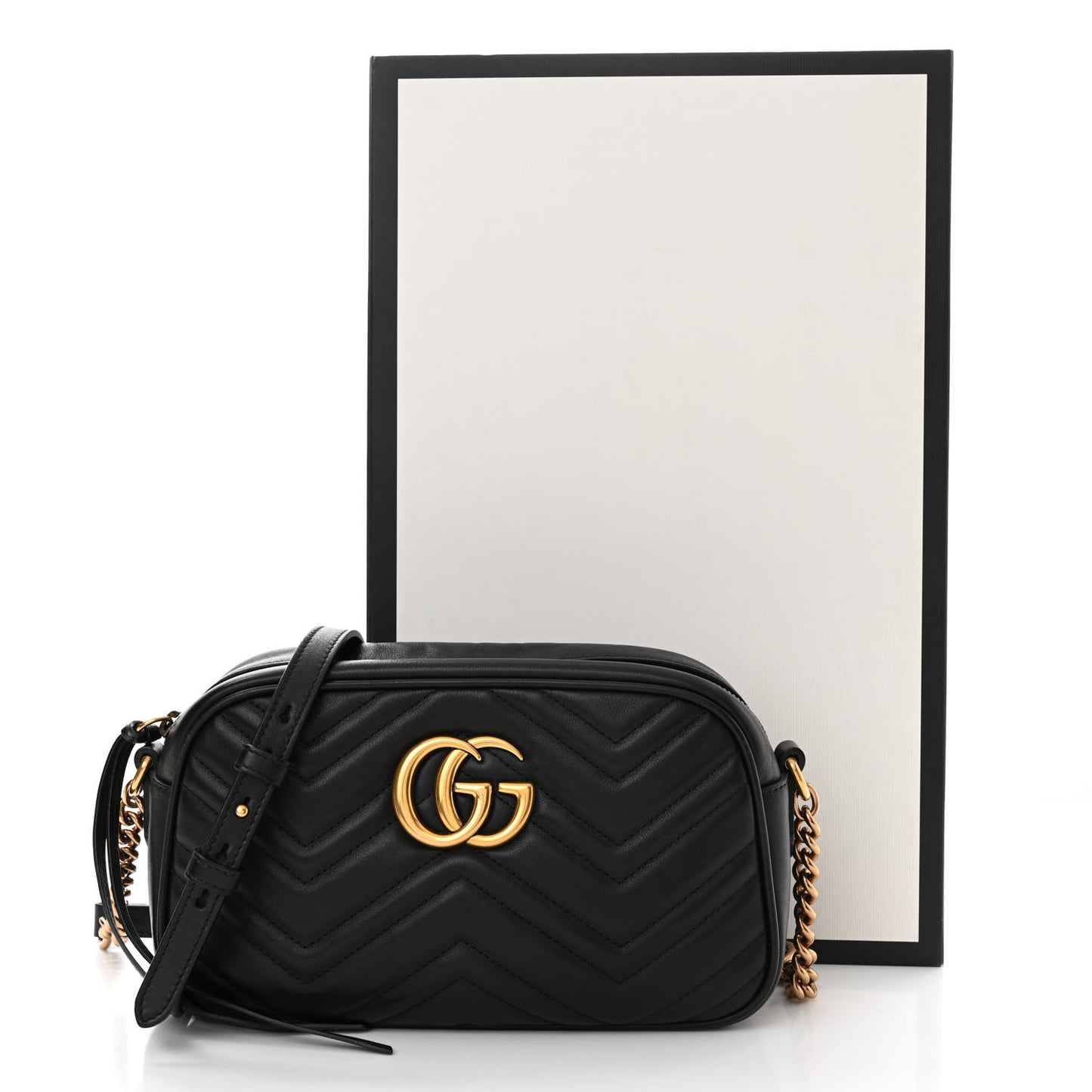 Calfskin Matelasse Small GG Marmont Chain Shoulder Bag Black