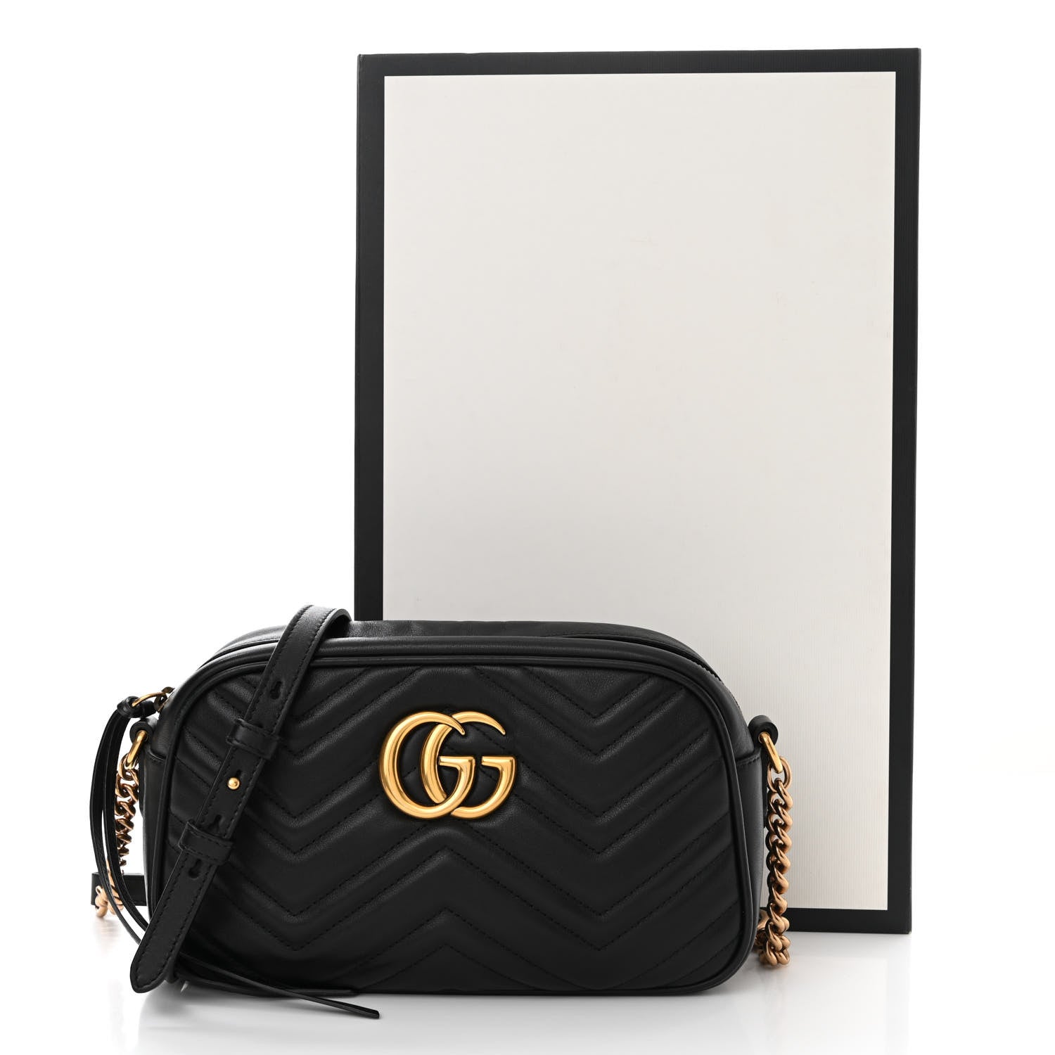 Gucci Calfskin Matelasse Small GG Marmont Chain Shoulder Bag Black 13 of 13