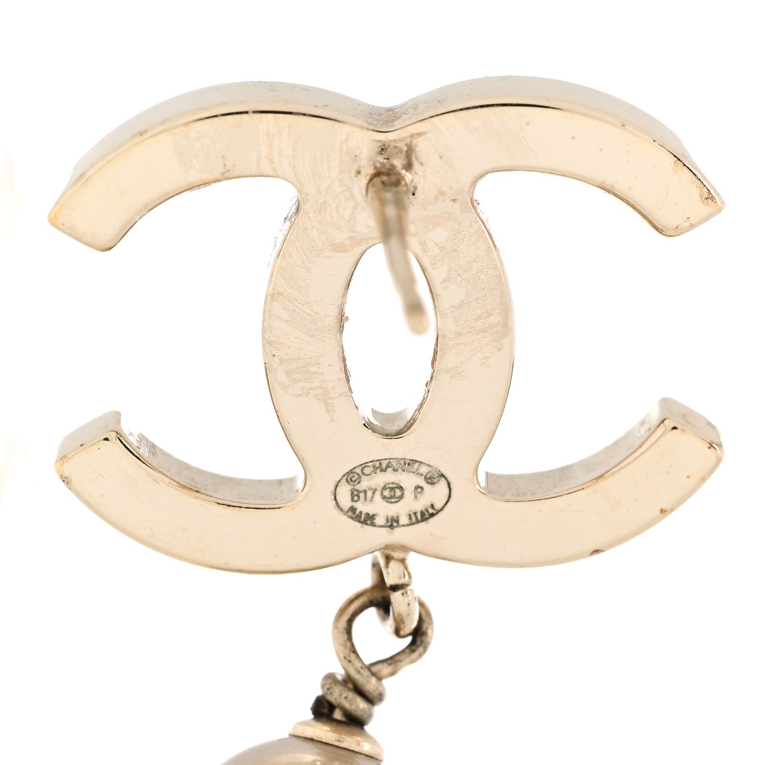 Chanel Metal Bead Pearl CC Drop Earrings Golden Pearly White 6 of 9