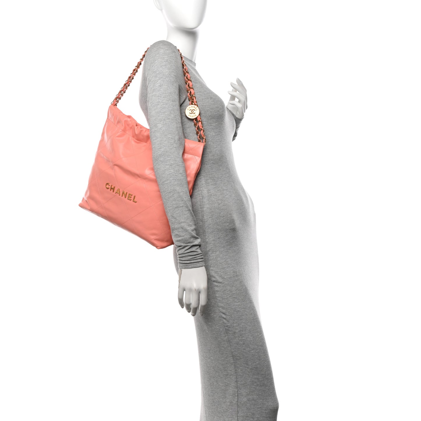 Shiny Calfskin Quilted Small Chanel 22 Coral Pink