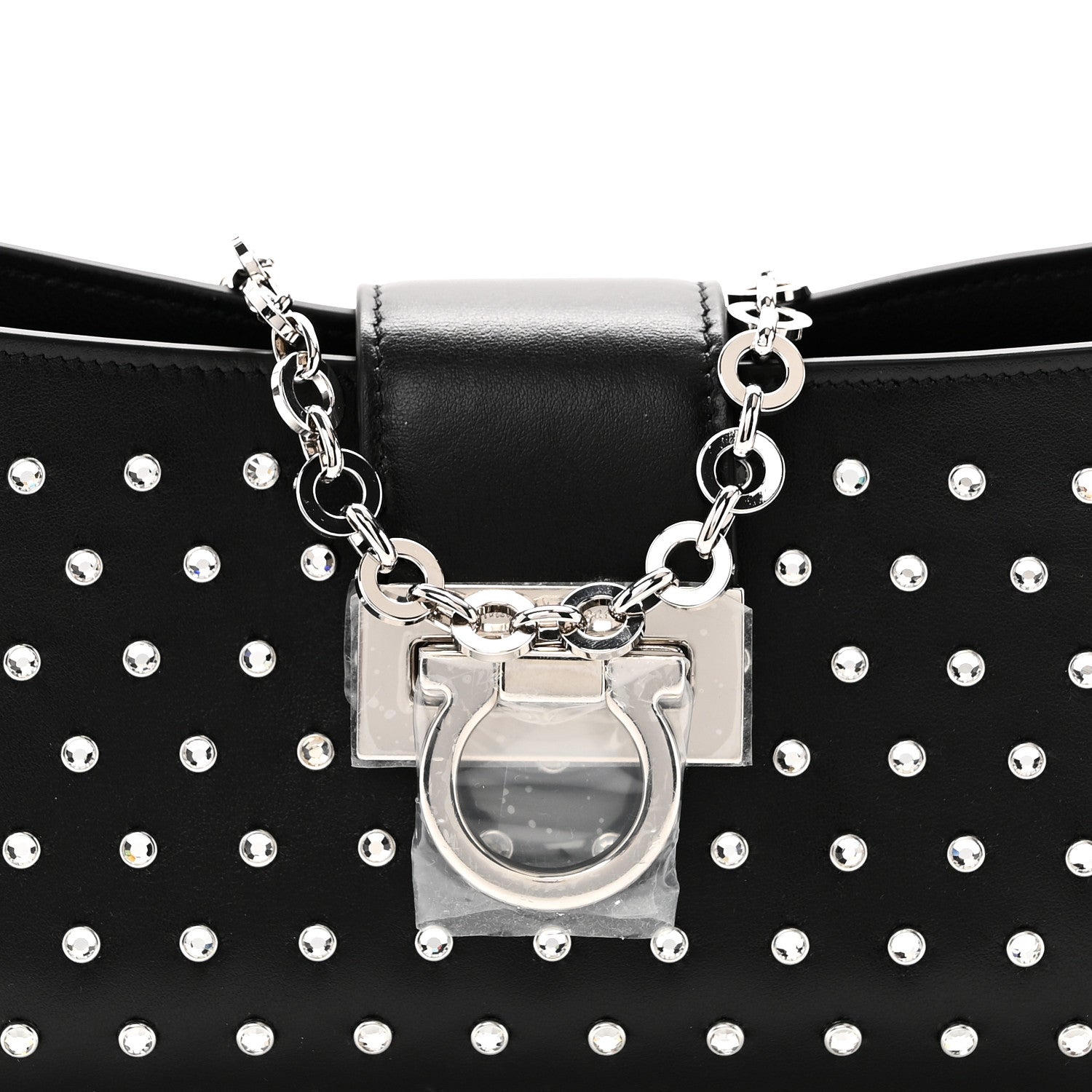 Salvatore Ferragamo Calfskin Studded Trifolio Shoulder Bag Black 7 of 9