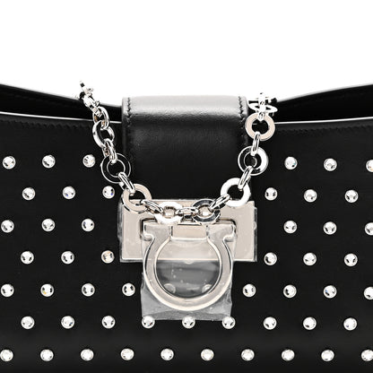 Salvatore Ferragamo Calfskin Studded Trifolio Shoulder Bag Black 7 of 9