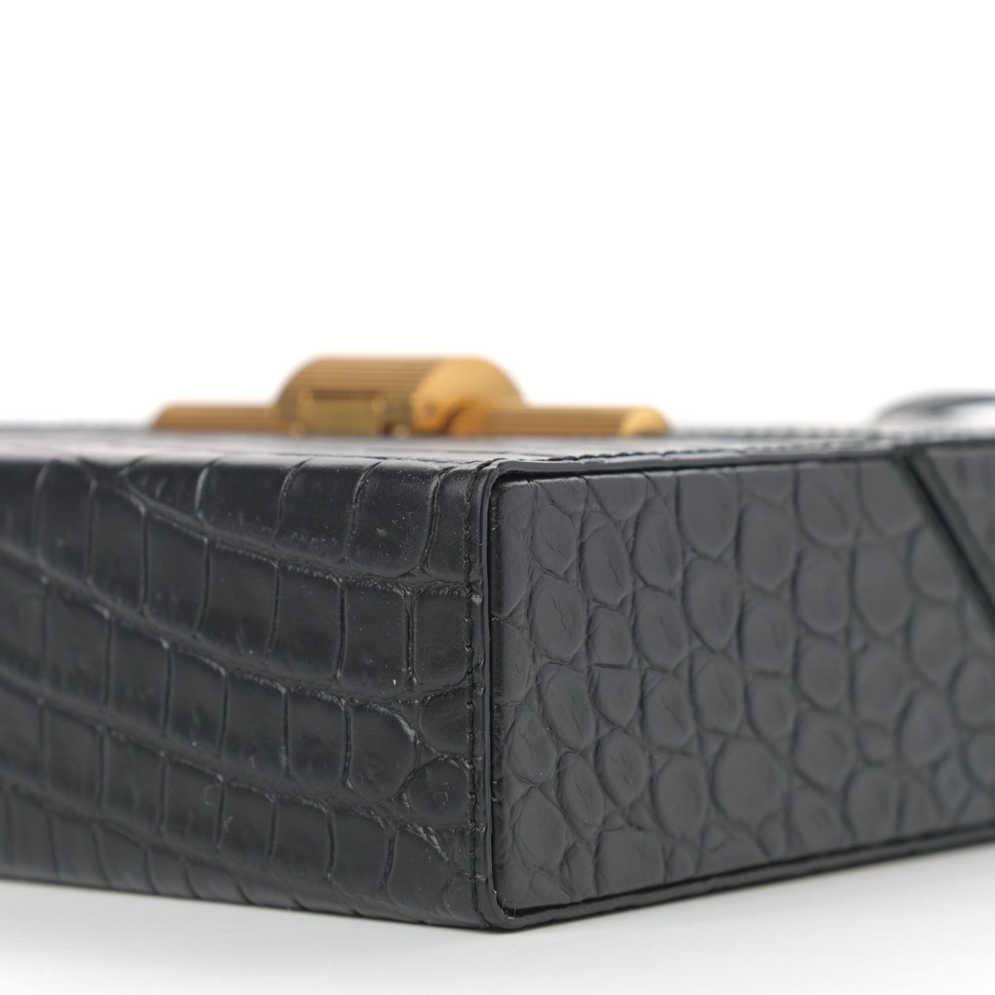Calfskin Crocodile Embossed Daisey Box Clutch Black