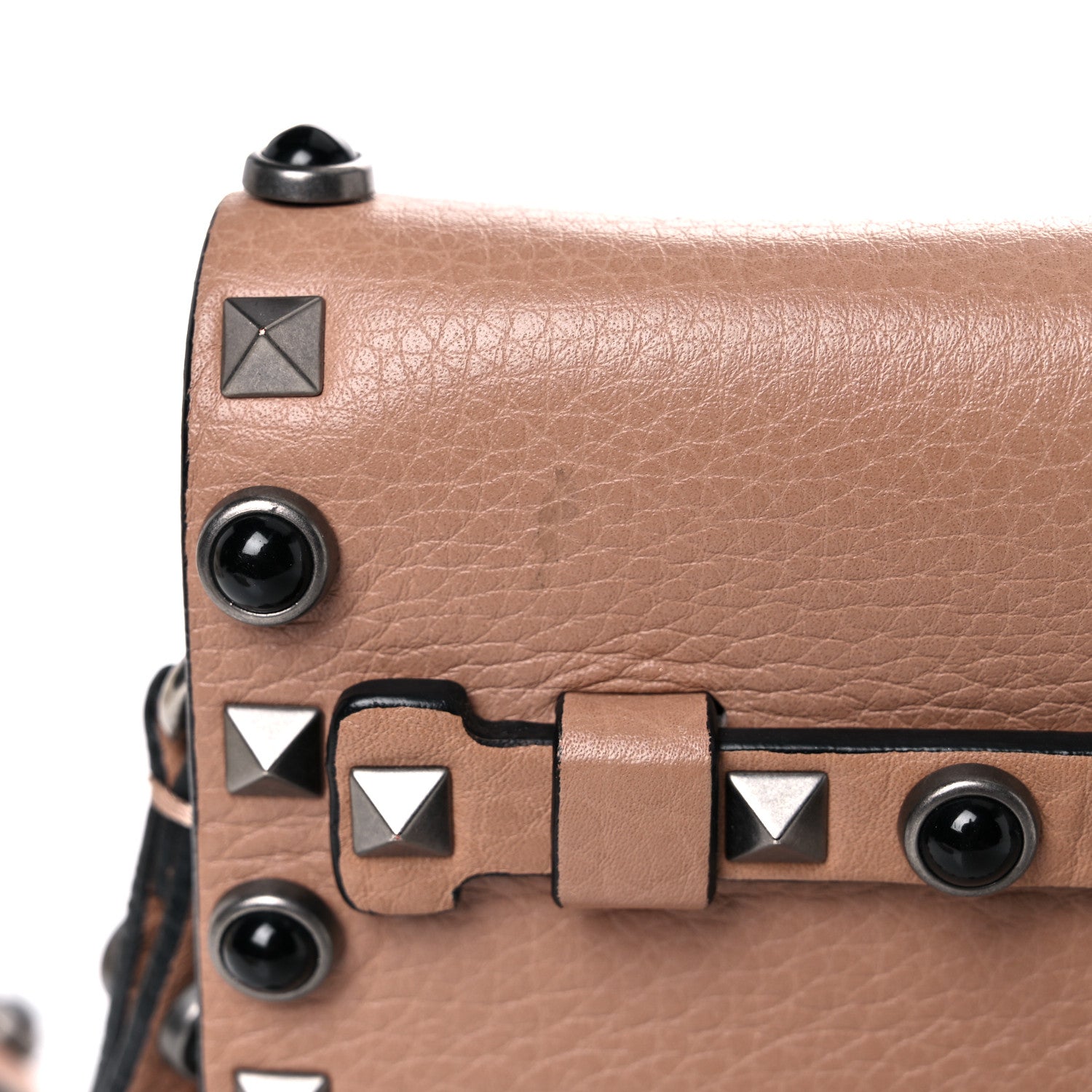 Valentino Garavani Pebbled Calfskin Onyx Small Rockstud Rolling Wristlet Clutch Soft Noisette 13 of 15