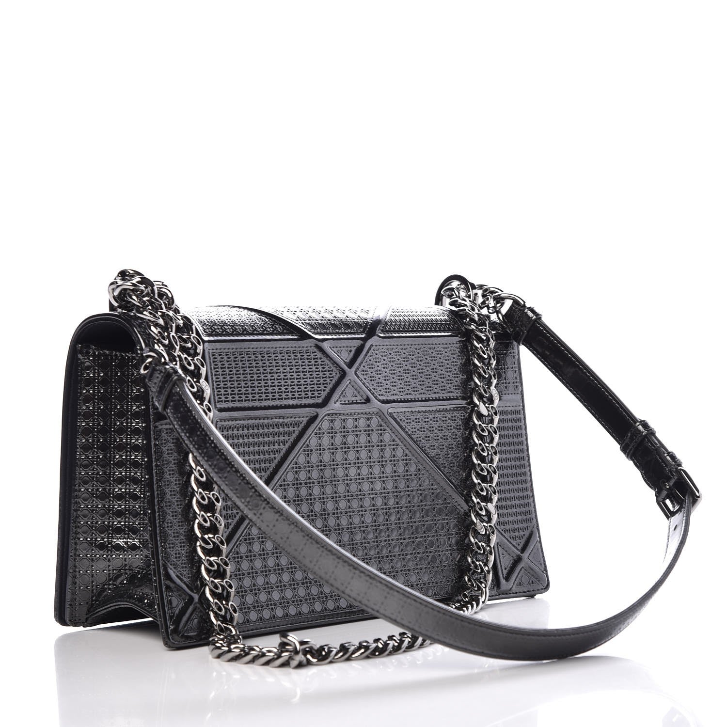 Christian Dior Metallic Patent Micro-Cannage Medium Diorama Flap Bag Graphite 3 of 8