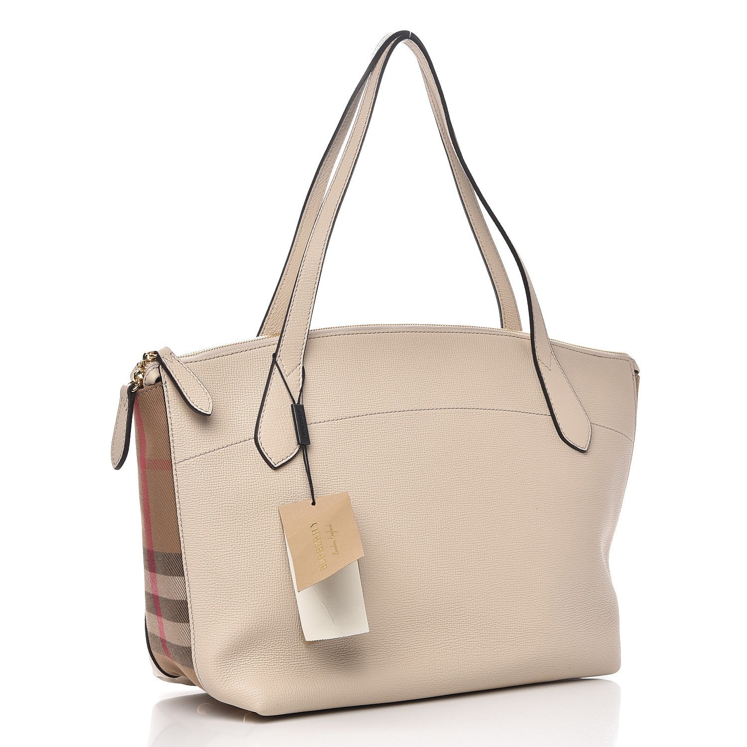 Burberry Derby Calfskin House Check Medium Welburn Tote Limestone 3 of 8