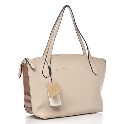 Burberry Derby Calfskin House Check Medium Welburn Tote Limestone 3 of 8