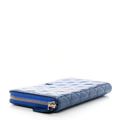 Chanel Patent Calfskin Quilted Large Gusset Zip Around Wallet Blue 4 of 10