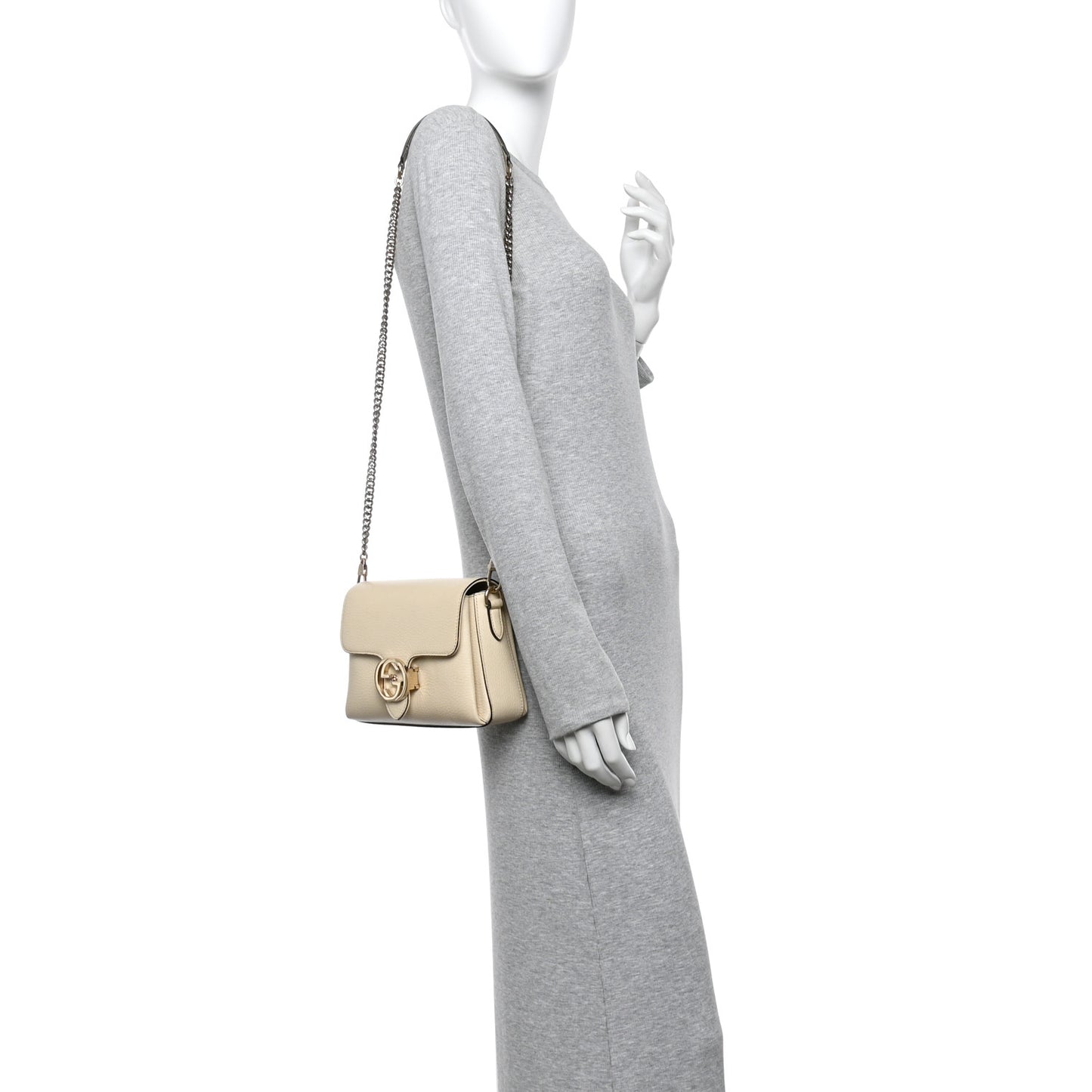 Dollar Calfskin Interlocking G Crossbody Bag Mystic White