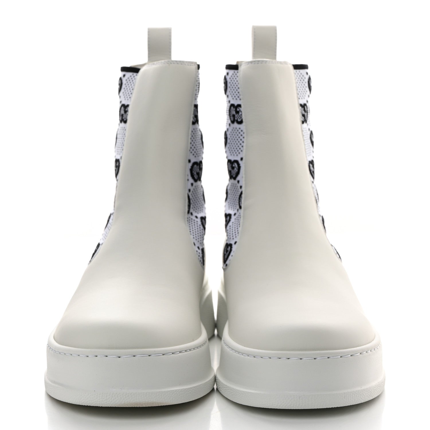 Gucci Dali Soft Calfskin Technical Jersey Knit GG Monogram Ankle Boots 40.5 White Great White Black 2 of 9