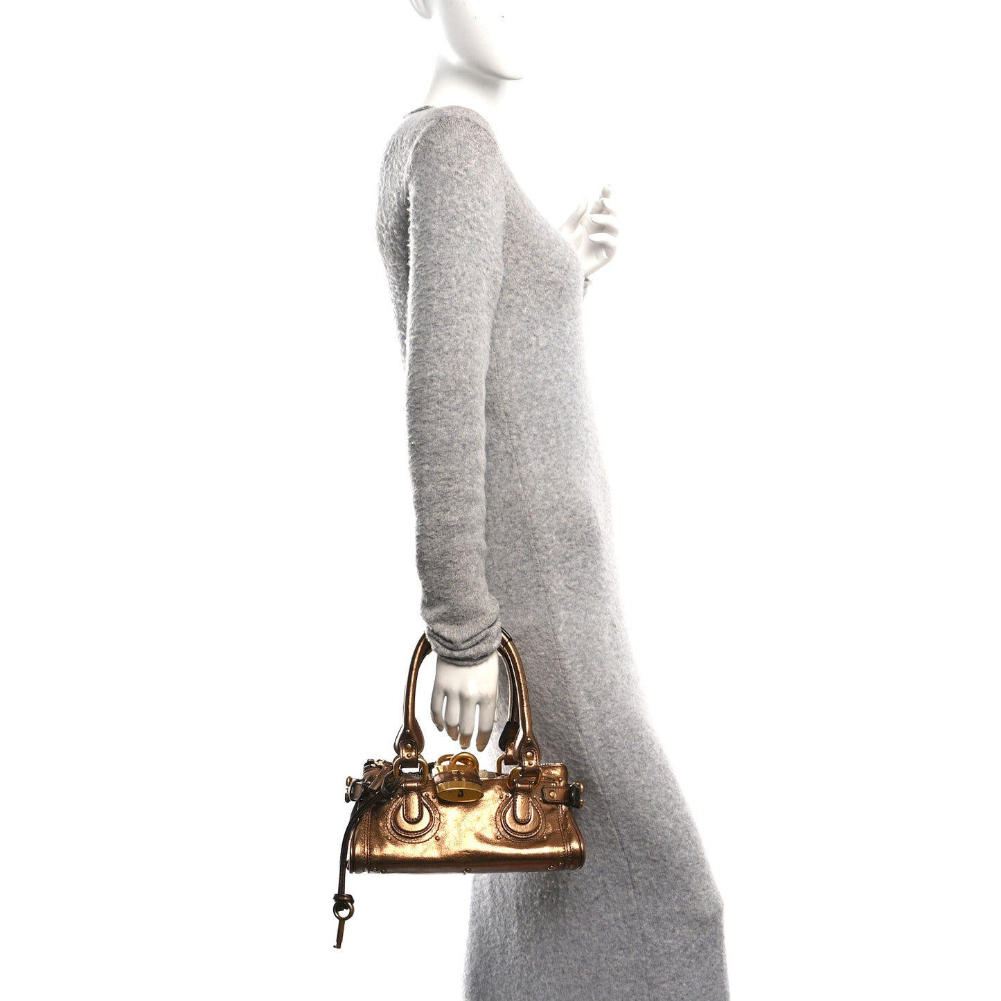 Metallic Calfskin Small Paddington Satchel Golden Brown
