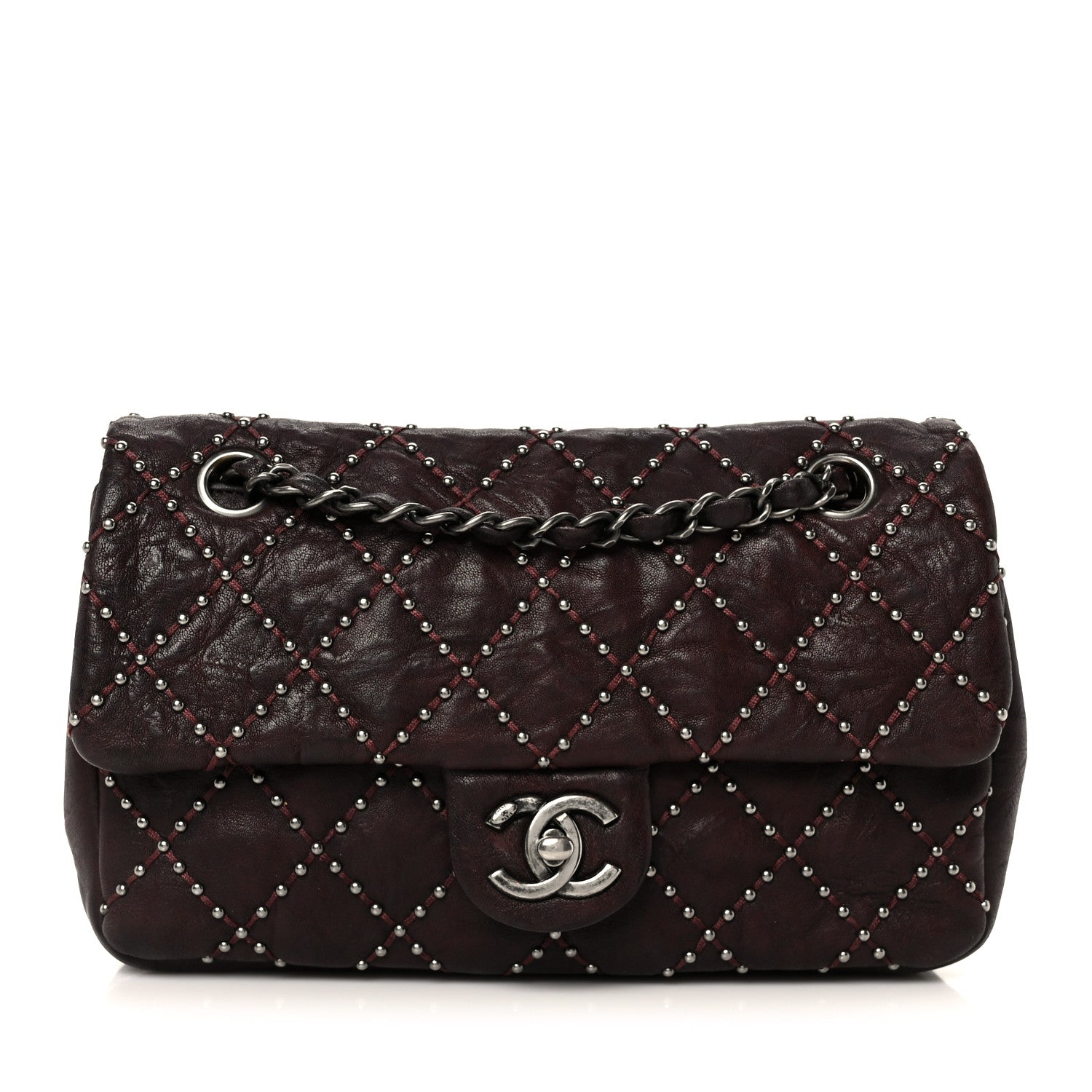 Chanel Washed Lambskin Studded Metal Beauty Flap Burgundy 1 of 11