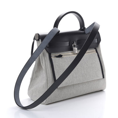 Hermes Vache Hunter Toile H Pegase Pop Herbag Zip Retourne 31 PM Bleu Indigo Ecru Black 3 of 12