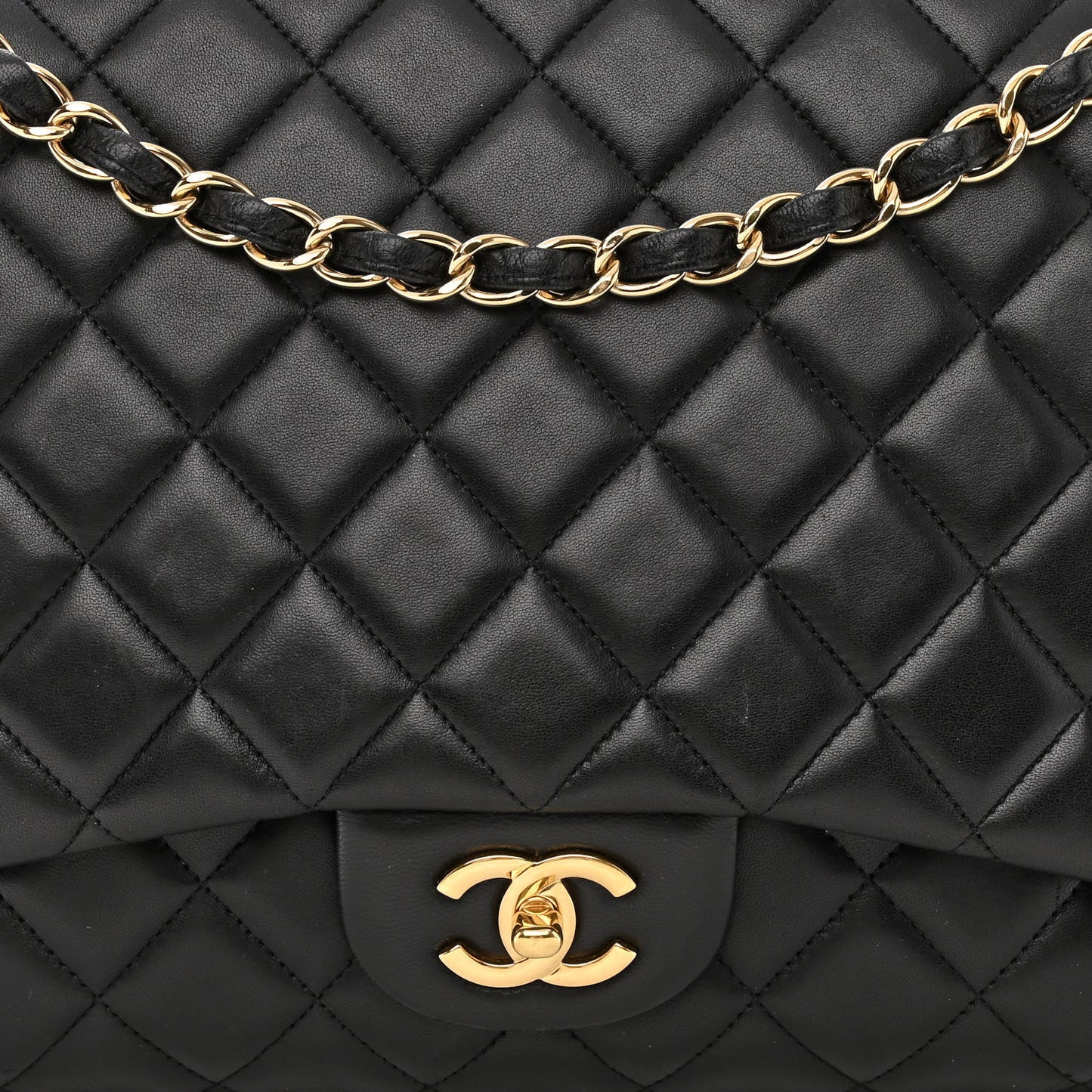 Lambskin Quilted Maxi Single Flap Black