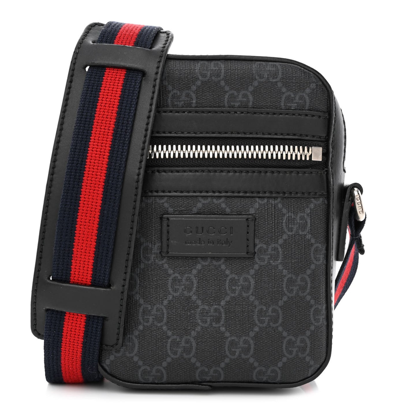 GG Supreme Monogram Appia Calfskin Web Small Camera Messenger Bag Black Grey
